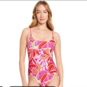 Old Navy Women's One-Piece Swimsuit NWT "Pink Floral Tropical Sunset" print XL